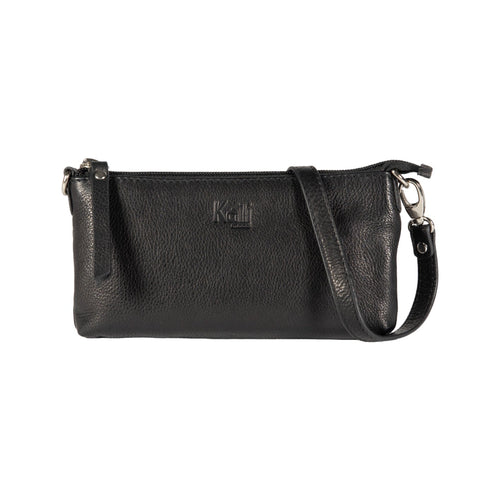 K0013AB | Women's strap in genuine full-grain leather, with light grain. Removable shoulder strap. Polished Nickel hardware. Black color. Dimensions: 20 x 10.5 x 2 cm. Packaging: Tnt bag-0