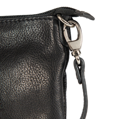 K0013AB | Women's strap in genuine full-grain leather, with light grain. Removable shoulder strap. Polished Nickel hardware. Black color. Dimensions: 20 x 10.5 x 2 cm. Packaging: Tnt bag-1