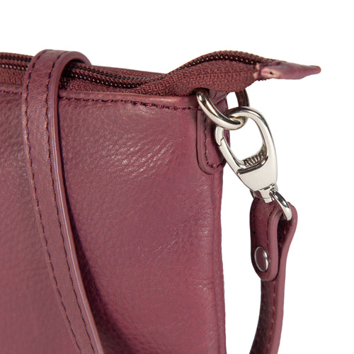 K0013NB | Women's strap in genuine full-grain leather, with light grain. Removable shoulder strap. Polished nickel hardware. Mauve color. Dimensions: 20 x 10.5 x 2 cm. Packaging: Tnt bag-1