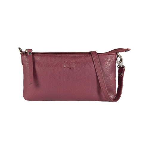 K0013NB | Women's strap in genuine full-grain leather, with light grain. Removable shoulder strap. Polished nickel hardware. Mauve color. Dimensions: 20 x 10.5 x 2 cm. Packaging: Tnt bag-0
