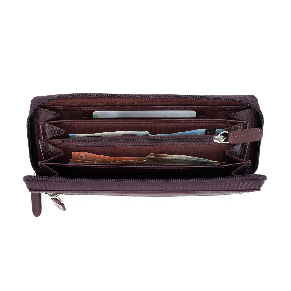 K10838XB | Portafogli Donna in Saffiano Vera Pelle. Colore Bordeaux. 6 slot per carte di credito. Dimensioni da chiuso: cm 18,5 x 10 x 2,5. Confezione: Gift Box rigido fondo/coperchio-2