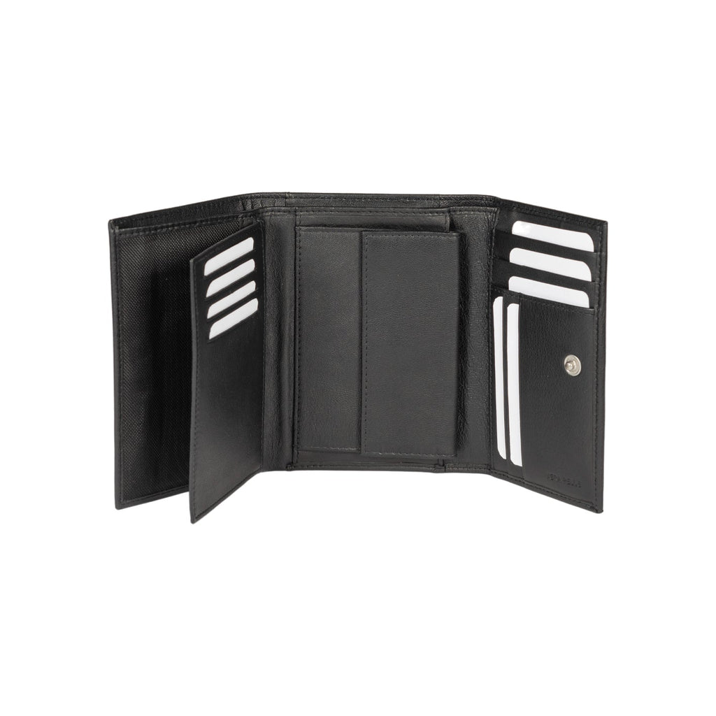 K11433AB | Portafogli Donna in Vera Pelle pieno fiore, con leggera grana. Colore Nero. Dimensioni da chiuso: cm 14 x 10,5 x 2,5. Confezione: Gift Box rigido fondo/coperchio-1