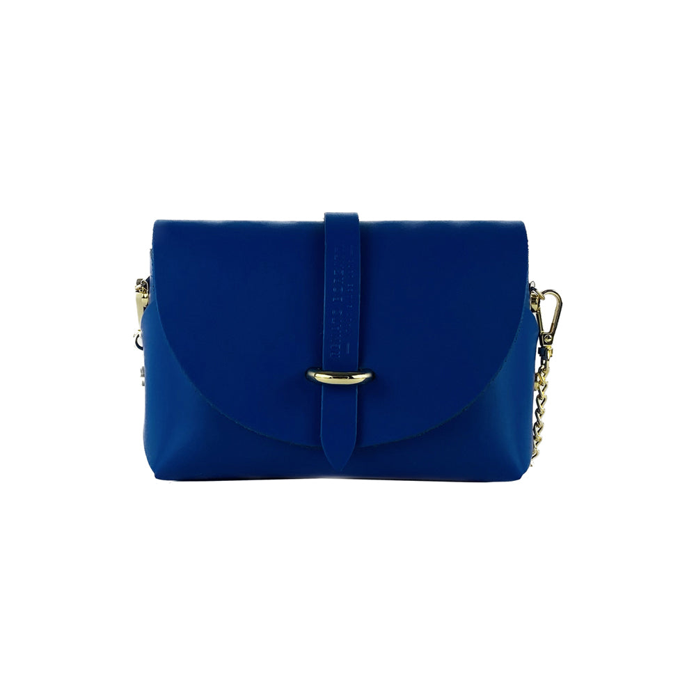 RB1001CH | Borsa Piccola in Vera Pelle Made in Italy con Tracollina removibile e passante di chiusura in metallo Oro Lucido - Colore Blu Royal - Dimensioni: cm 16,5 x 11 x 8-3