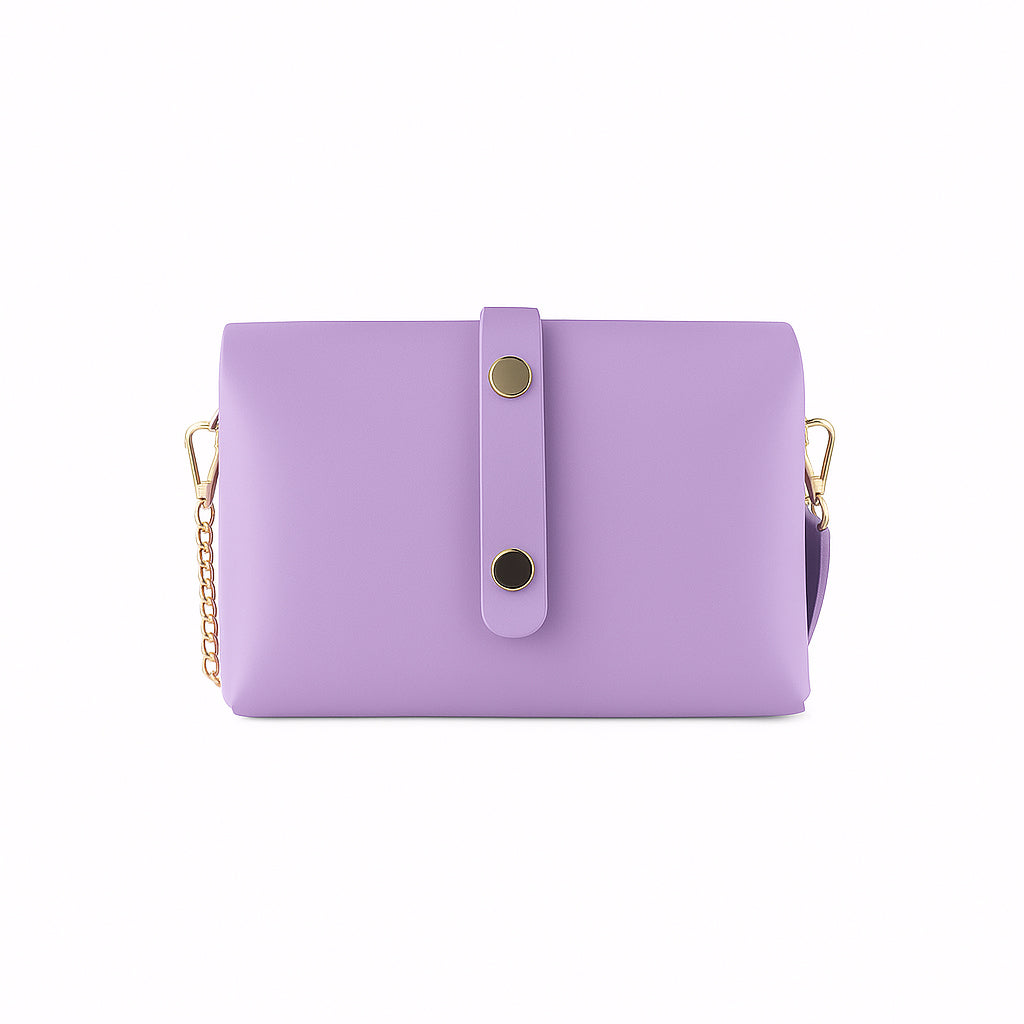 RB1001CI | Borsa Piccola in Vera Pelle Made in Italy con Tracollina removibile e passante di chiusura in metallo Oro Lucido - Colore Lilla - Dimensioni: cm 16,5 x 11 x 8-1