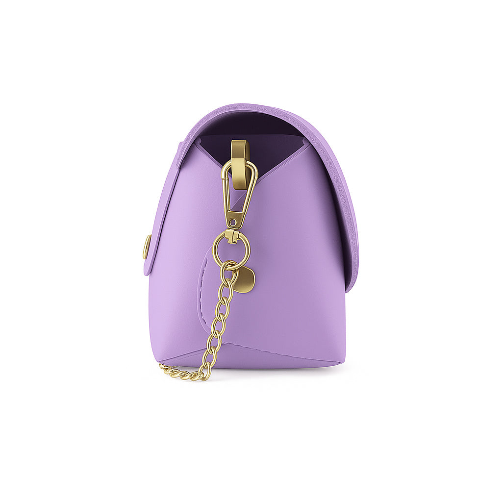 RB1001CI | Borsa Piccola in Vera Pelle Made in Italy con Tracollina removibile e passante di chiusura in metallo Oro Lucido - Colore Lilla - Dimensioni: cm 16,5 x 11 x 8-2