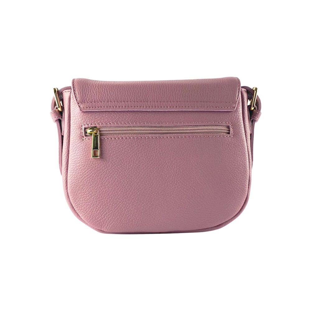RB1002AZ | Made in Italy Genuine Leather Shoulder Bag with Removable Leather Shoulder Strap and Shiny Gold Metal Buckle Attachments - Antique Pink Color - Size: 26 x 20 x 10 cm.-1