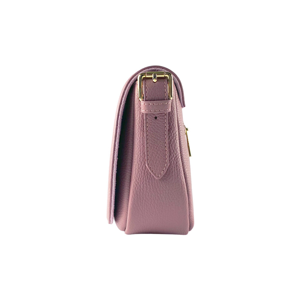 RB1002AZ | Made in Italy Genuine Leather Shoulder Bag with Removable Leather Shoulder Strap and Shiny Gold Metal Buckle Attachments - Antique Pink Color - Size: 26 x 20 x 10 cm.-2