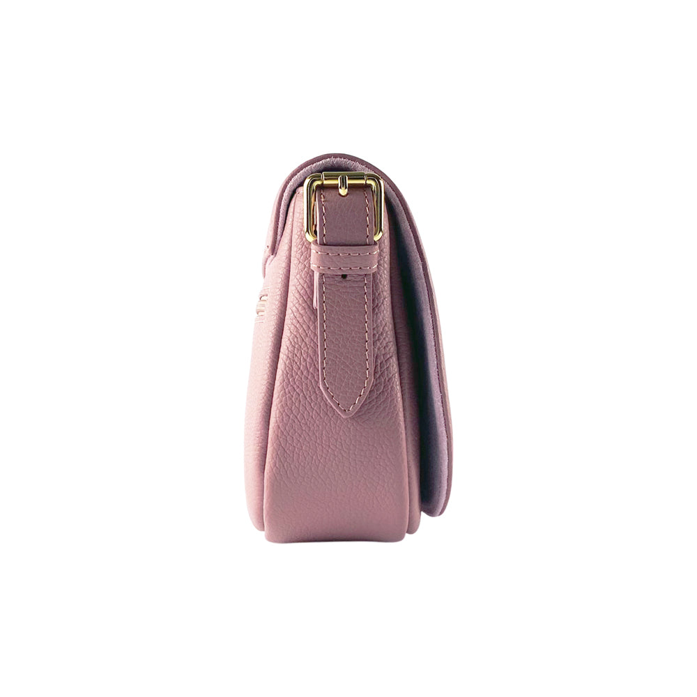 RB1002AZ | Made in Italy Genuine Leather Shoulder Bag with Removable Leather Shoulder Strap and Shiny Gold Metal Buckle Attachments - Antique Pink Color - Size: 26 x 20 x 10 cm.-3