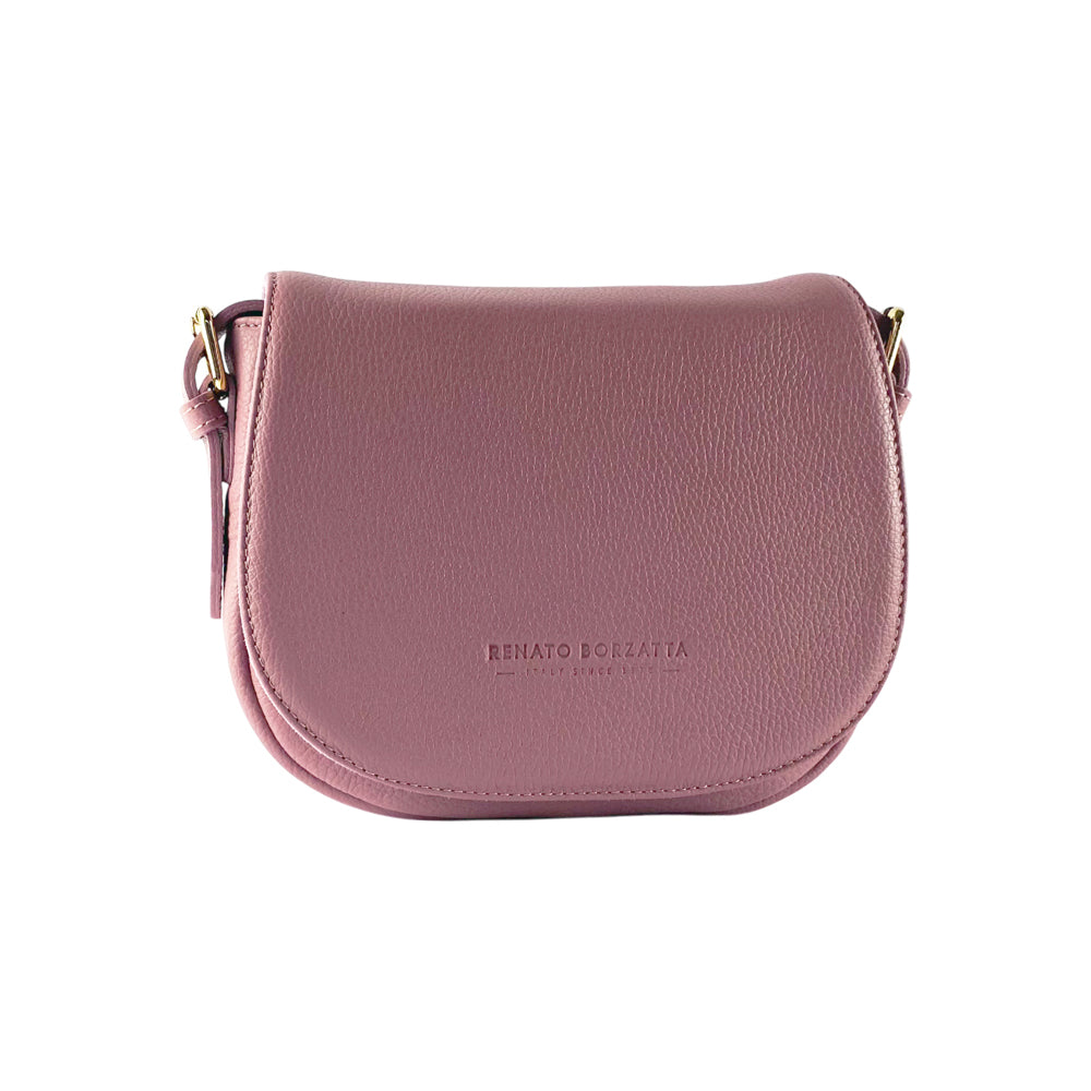 RB1002AZ | Made in Italy Genuine Leather Shoulder Bag with Removable Leather Shoulder Strap and Shiny Gold Metal Buckle Attachments - Antique Pink Color - Size: 26 x 20 x 10 cm.-4