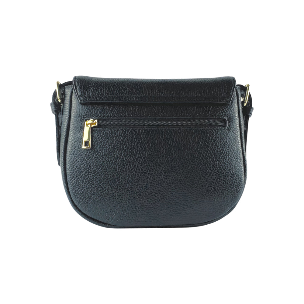 RB1002A | Made in Italy Genuine Leather Shoulder Bag with Removable Leather Shoulder Strap and Shiny Gold Metal Buckle Attachments - Black Color - Size: 26 x 20 x 10 cm.-1