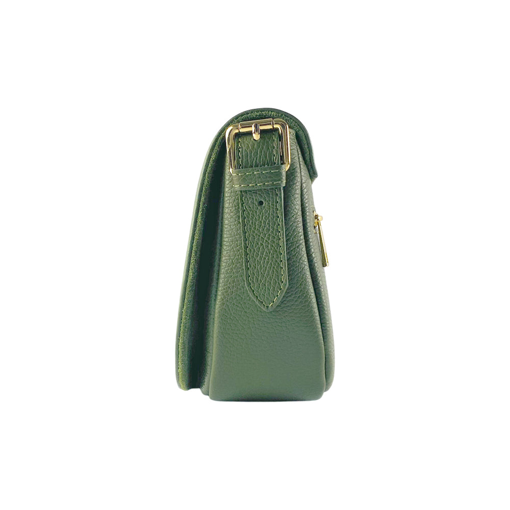 RB1002E | Made in Italy Genuine Leather Shoulder Bag with Removable Leather Shoulder Strap and Shiny Gold Metal Buckle Attachments - Green Color - Size: 26 x 20 x 10 cm.-2