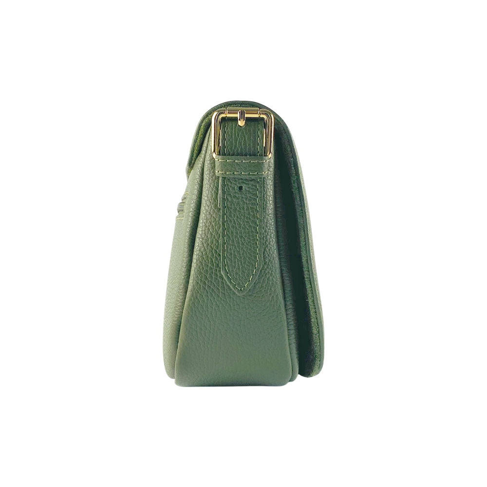 RB1002E | Made in Italy Genuine Leather Shoulder Bag with Removable Leather Shoulder Strap and Shiny Gold Metal Buckle Attachments - Green Color - Size: 26 x 20 x 10 cm.-3