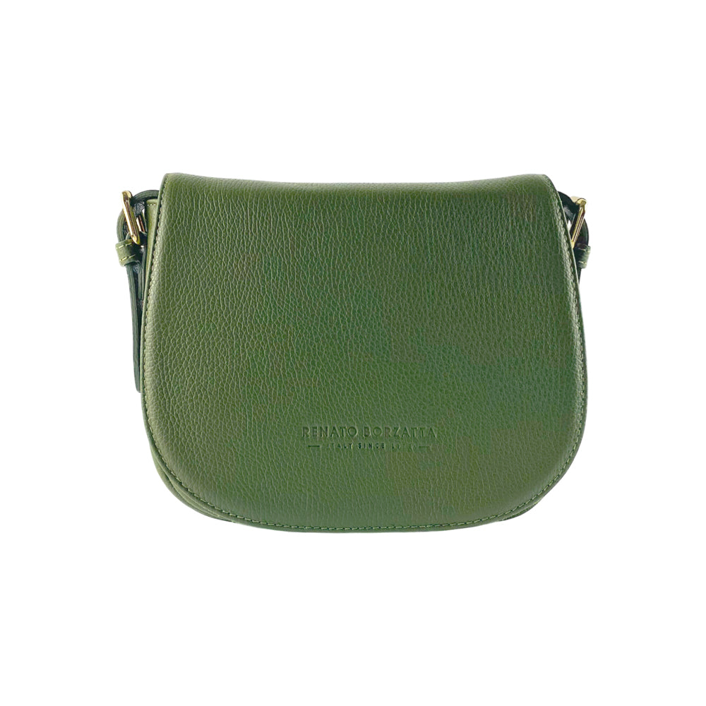 RB1002E | Made in Italy Genuine Leather Shoulder Bag with Removable Leather Shoulder Strap and Shiny Gold Metal Buckle Attachments - Green Color - Size: 26 x 20 x 10 cm.-4