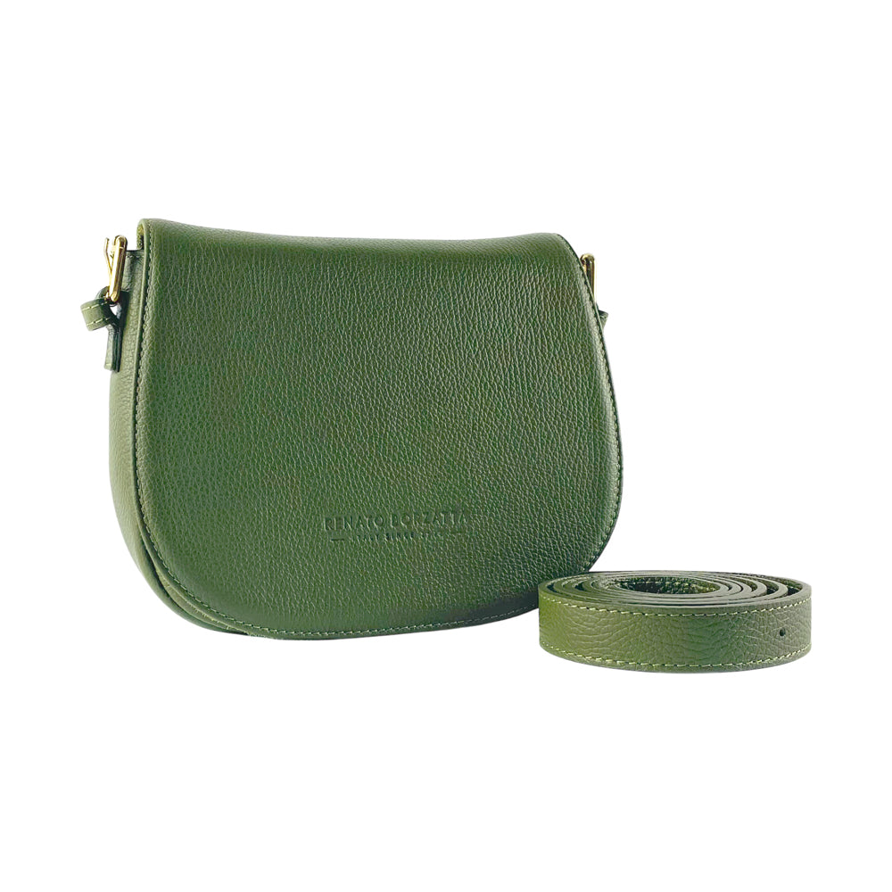 RB1002E | Made in Italy Genuine Leather Shoulder Bag with Removable Leather Shoulder Strap and Shiny Gold Metal Buckle Attachments - Green Color - Size: 26 x 20 x 10 cm.-0