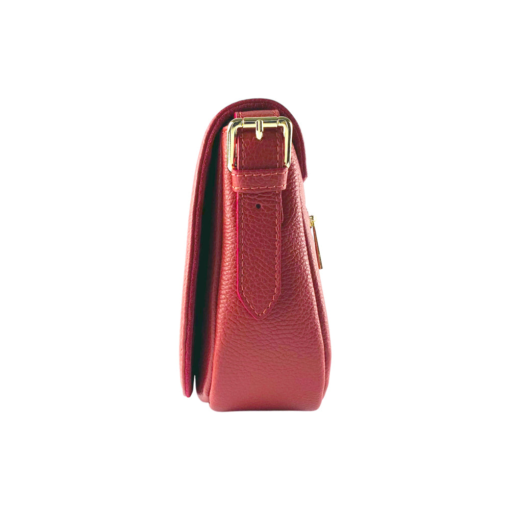 RB1002V | Made in Italy Genuine Leather Shoulder Bag with Removable Leather Shoulder Strap and Shiny Gold Metal Buckle Attachments - Red Color - Size: 26 x 20 x 10 cm.-2