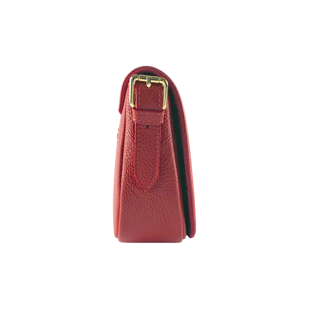 RB1002V | Made in Italy Genuine Leather Shoulder Bag with Removable Leather Shoulder Strap and Shiny Gold Metal Buckle Attachments - Red Color - Size: 26 x 20 x 10 cm.-3
