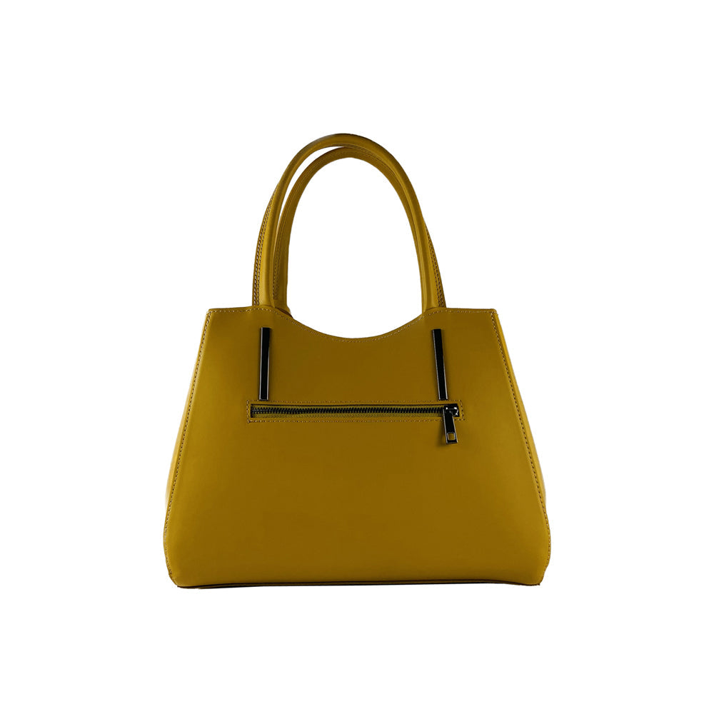 RB1004R | Borsa a Mano in Vera Pelle Made in Italy con Tracollina removibile e attacchi con moschettoni in metallo Canna di Fucile - Colore Senape - Dimensioni: cm 33 x 25 x 15 + Manici 13 cm-1