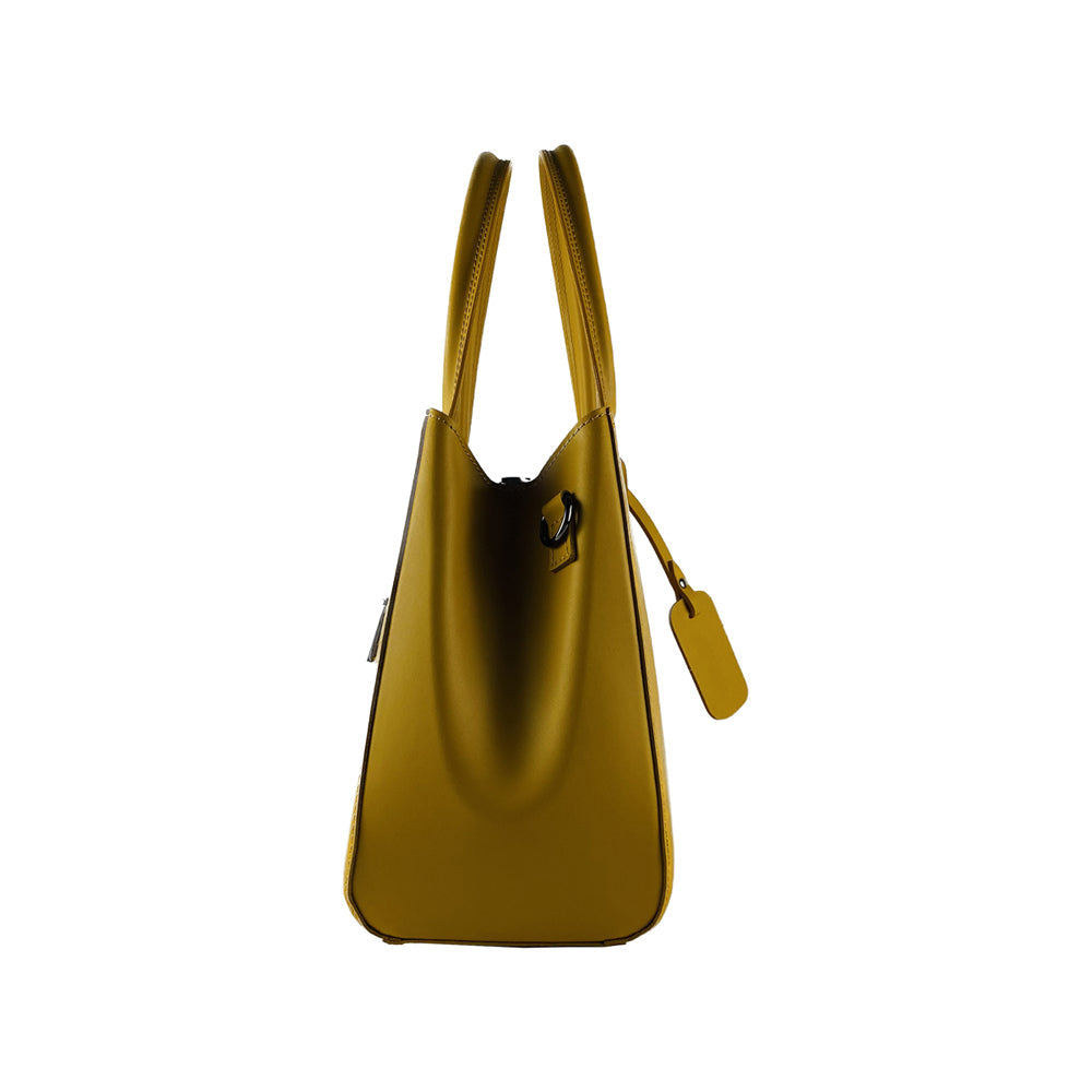 RB1004R | Borsa a Mano in Vera Pelle Made in Italy con Tracollina removibile e attacchi con moschettoni in metallo Canna di Fucile - Colore Senape - Dimensioni: cm 33 x 25 x 15 + Manici 13 cm-4