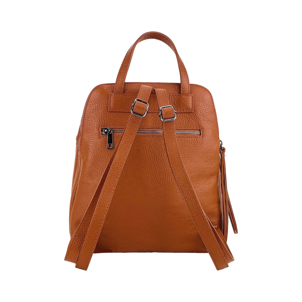 RB1018AM | Zaino Donna Doppio scomparto in Vera Pelle Made in Italy con spallacci regolabili. Accessori in metallo Canna di Fucile - Colore Paprika - Dimensioni: cm 26 x 30 x 14,5-4