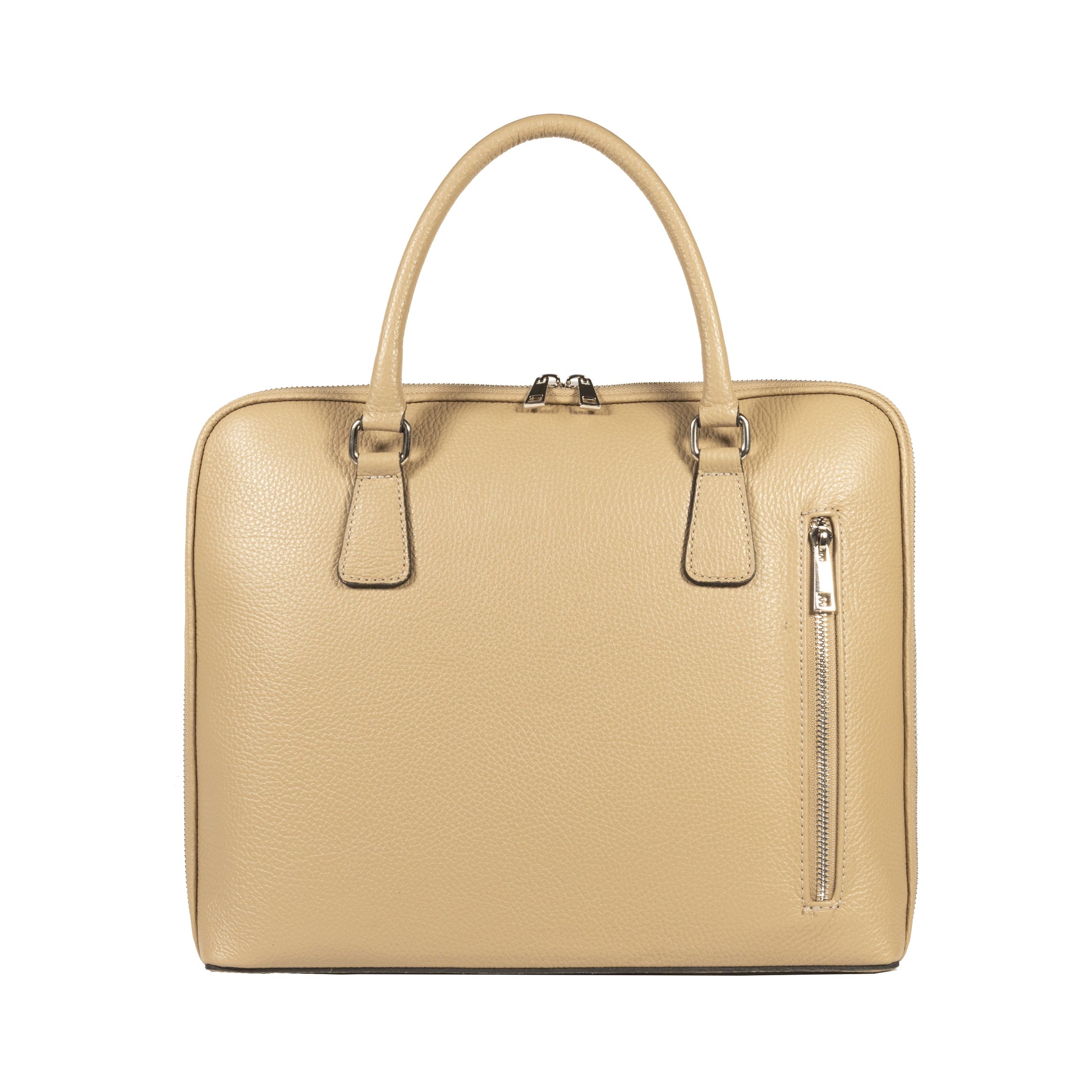 RB1019AQ | Cartella Business Unisex in Vera Pelle Made in Italy con tracolla removibile. Attacchi con moschettoni in metallo Nickel Lucido - Colore Taupe - Dimensioni: cm 37 x 29 x 6,5-2