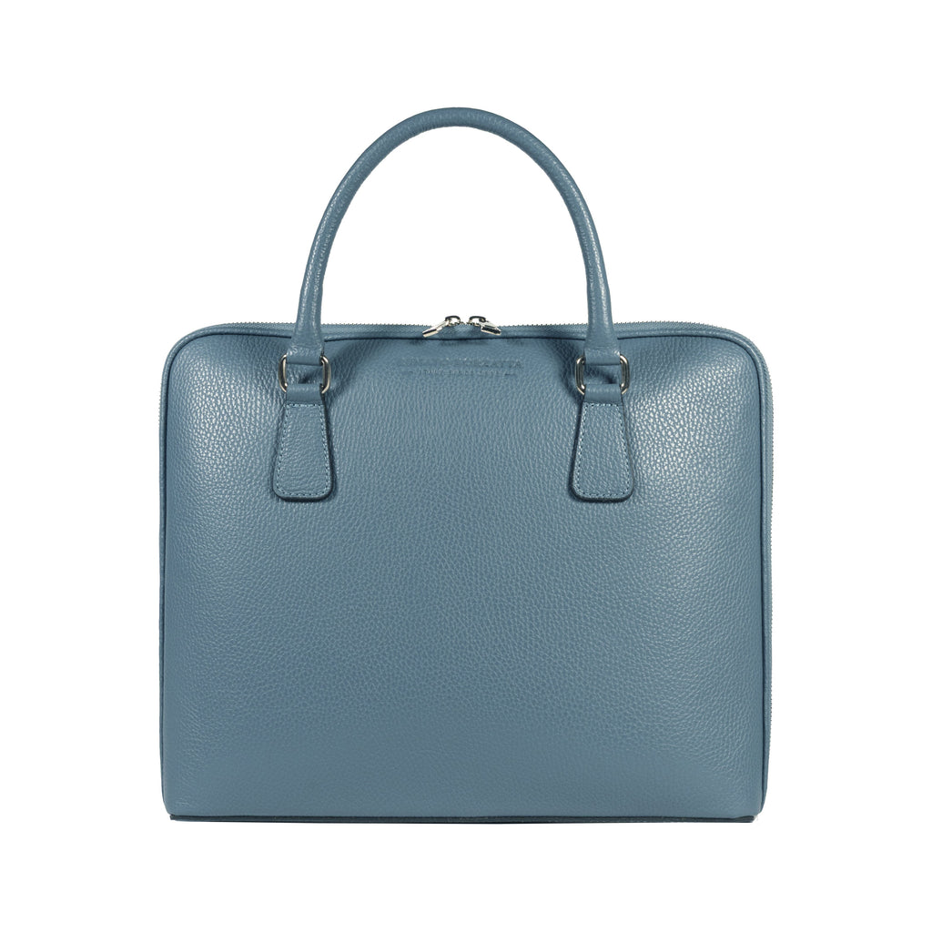 RB1019P | Made in Italy Genuine Leather Unisex Business Briefcase with removable shoulder strap. Shiny Nickel metal snap hook attachments - Avio color - Dimensions: cm 37 x 29 x 6.5-1
