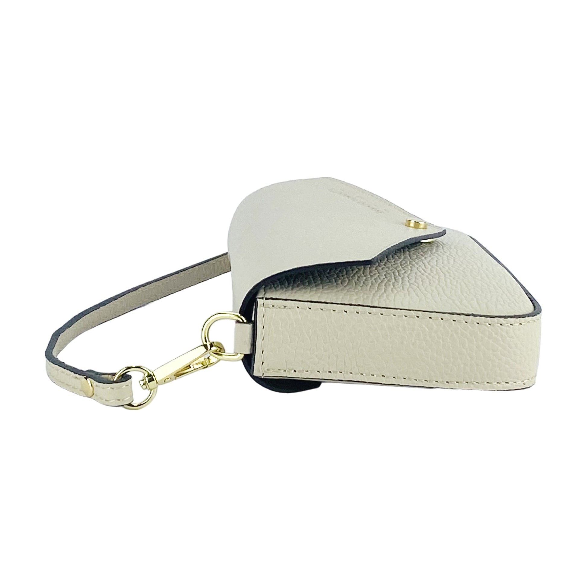 RB1023AB | Borsa piccola a Spalla con Tracolla a catena removibile in Vera Pelle Made in Italy. Pattina di Chiusura. Accessori in metallo Oro Lucido - Colore Avorio - Dimensioni: cm 22 x 12 x 3-3