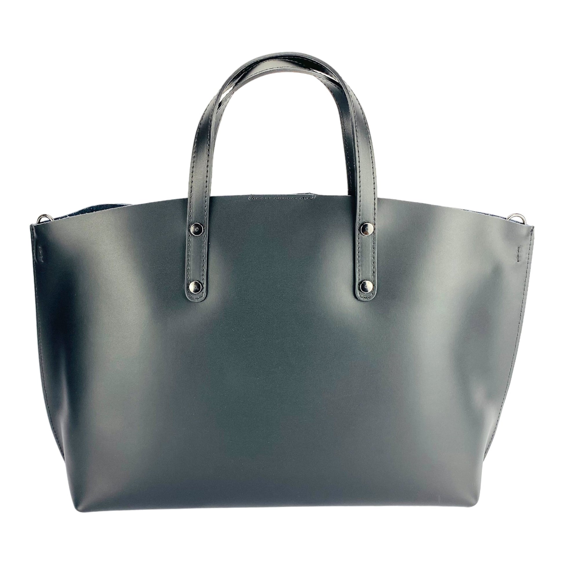 RB1024A  | Borsa Donna a Mano in Vera Pelle Made in Italy con tracolla removibile. Sacca grande interna estraibile. Accessori Canna di Fucile Lucido - Colore Nero - Dimensioni: cm 48x31x11-4