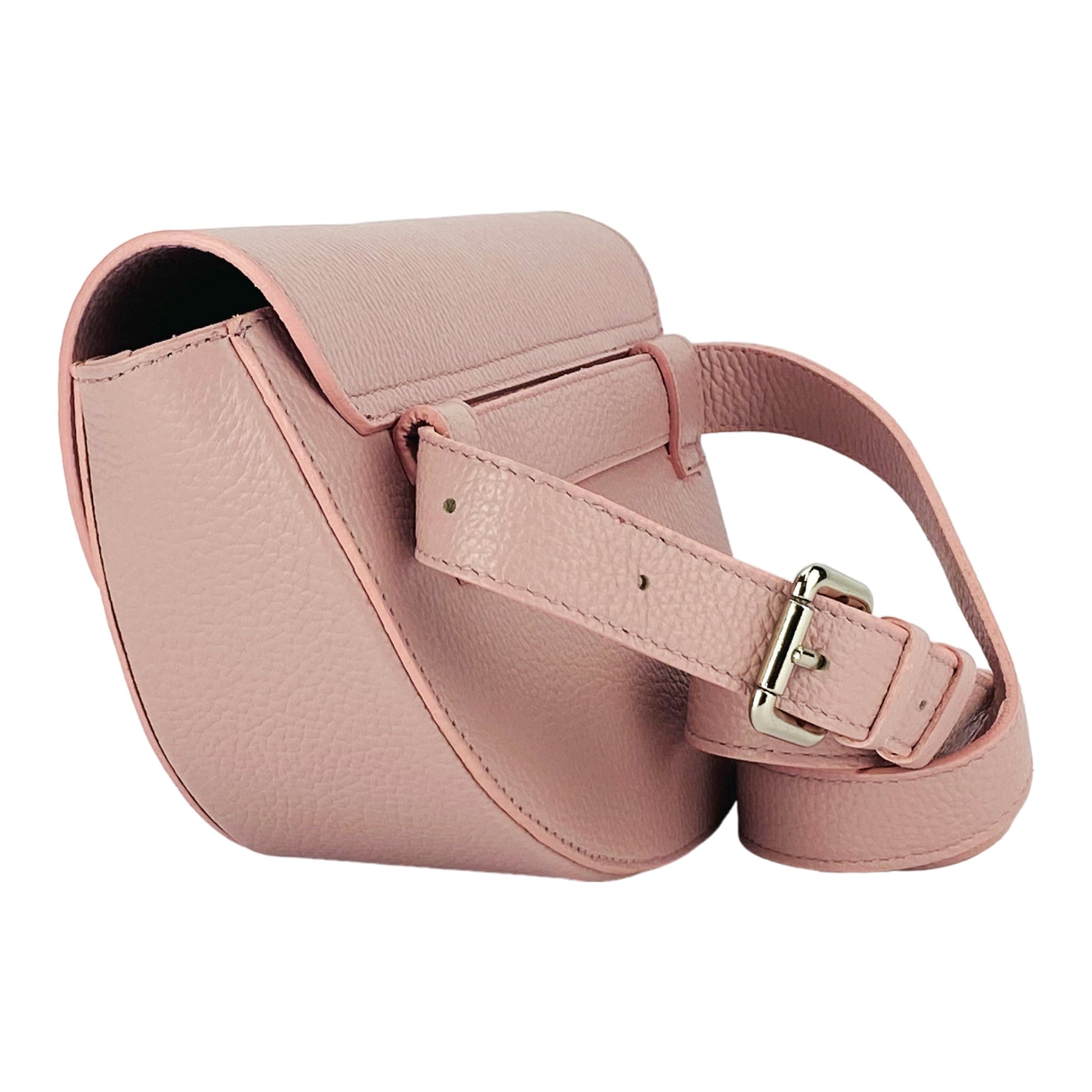 RB1027AZ | Women's Rounded Bandolier Bag in Genuine Leather Made in Italy. Removable and adjustable leather shoulder strap. Polished Nickel hardware - Antique Pink color - Dimensions: 25 x 15 x 9 cm.-3