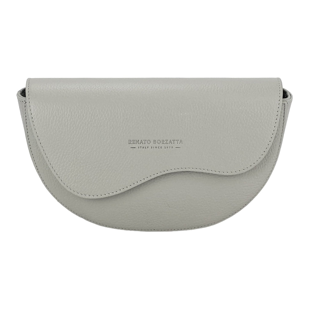 RB1027BO  | Borsa Donna a Bandoliera stondata in Vera Pelle Made in Italy. Tracolla removibile e regolabile in pelle. Accessori Nickel Lucido - Colore Ghiaccio - Dimensioni: cm 25 x 15 x 9-1