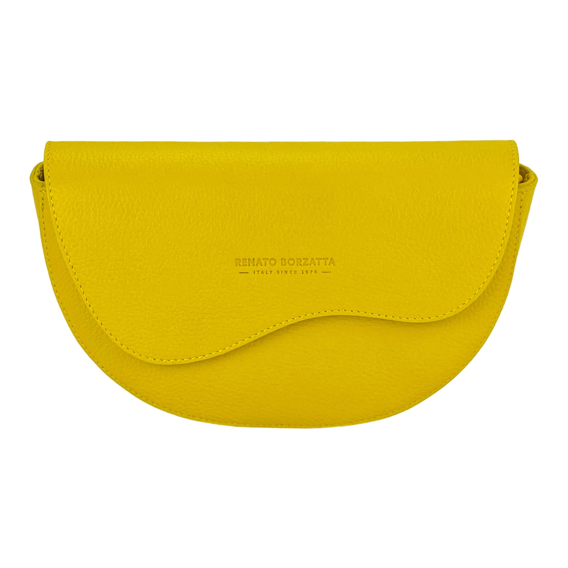RB1027R | Women's Rounded Bandolier Bag in Genuine Leather Made in Italy. Removable and adjustable leather shoulder strap. Polished Nickel hardware - Yellow color - Dimensions: 25 x 15 x 9 cm.-1
