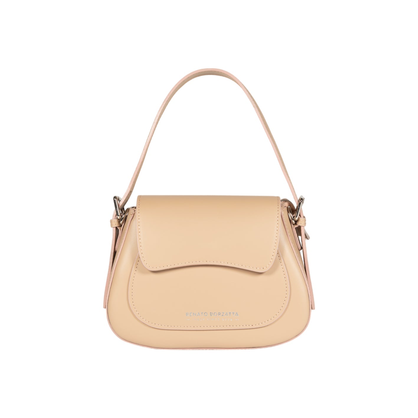 RB1030AL | Borsa Donna a Spalla EMMA con pattina in Vera Pelle Made in Italy. Accessori in metallo Argento Lucido - Colore Beige - Dimensioni: cm 24 x 18 x 9 + 14,5 (Luce manico)-0