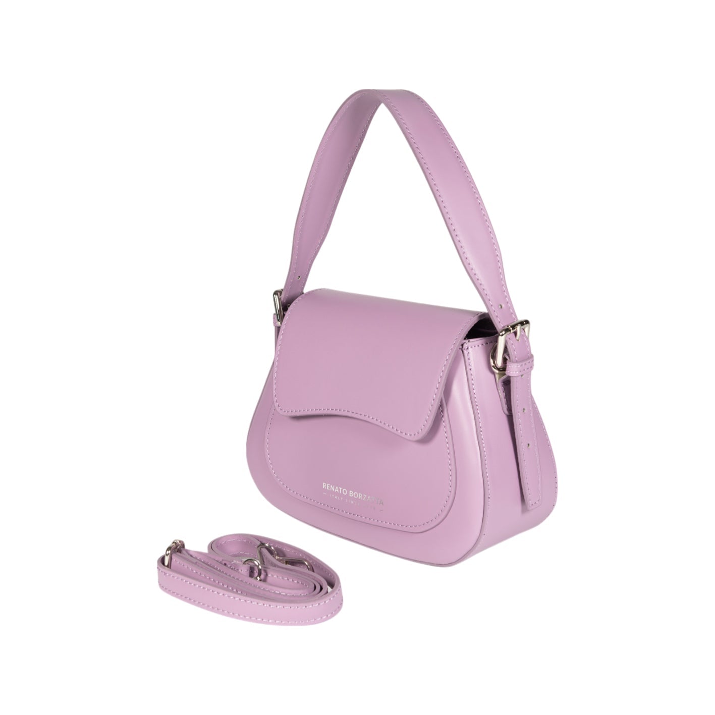 RB1030CI | Borsa Donna a Spalla EMMA con pattina in Vera Pelle Made in Italy. Accessori in metallo Argento Lucido - Colore Lilla - Dimensioni: cm 24 x 18 x 9 + 14,5 (Luce manico)-1