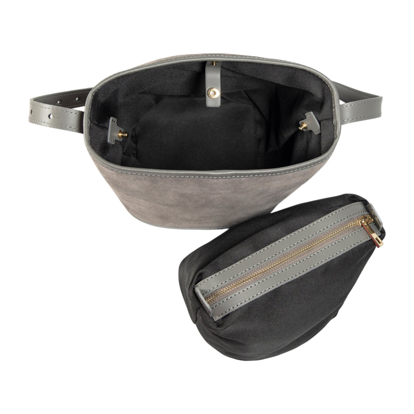 RB1031F  | Borsa Donna a Secchiello BRENDA in Vera Pelle Made in Italy. Accessori in metallo Oro Lucido - Colore Grigio - Dimensioni: cm 25 x 23,5 x 17-4