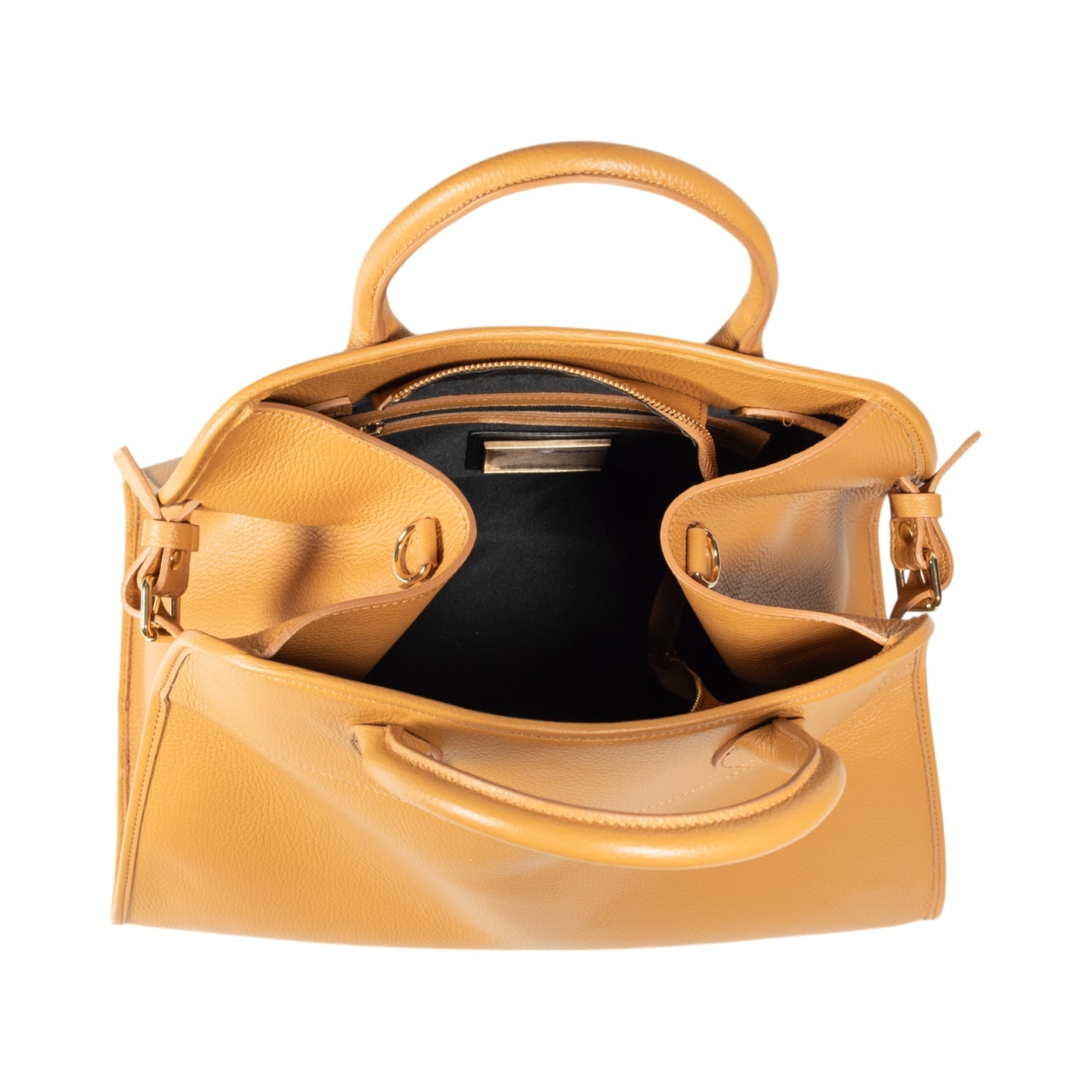 RB1032CQ | Borsa a Mano Donna FRIDA in Vera Pelle Made in Italy. Accessori in metallo Oro Lucido - Colore Cuoio - Dimensioni: cm 43 x 29 x 24 + 12 (Luce manici)-3