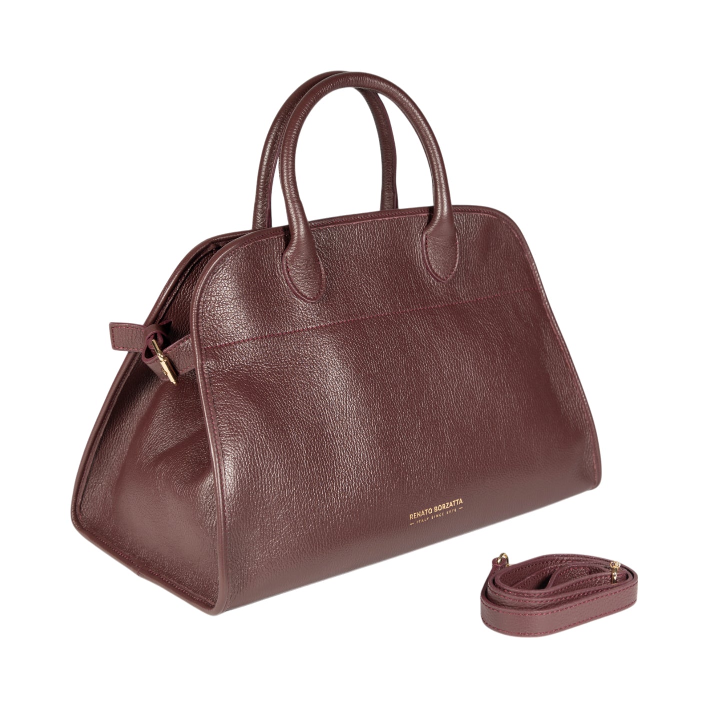 RB1032X | Borsa a Mano Donna FRIDA in Vera Pelle Made in Italy. Accessori in metallo Oro Lucido - Colore Bordeaux - Dimensioni: cm 43 x 29 x 24 + 12 (Luce manici)-1
