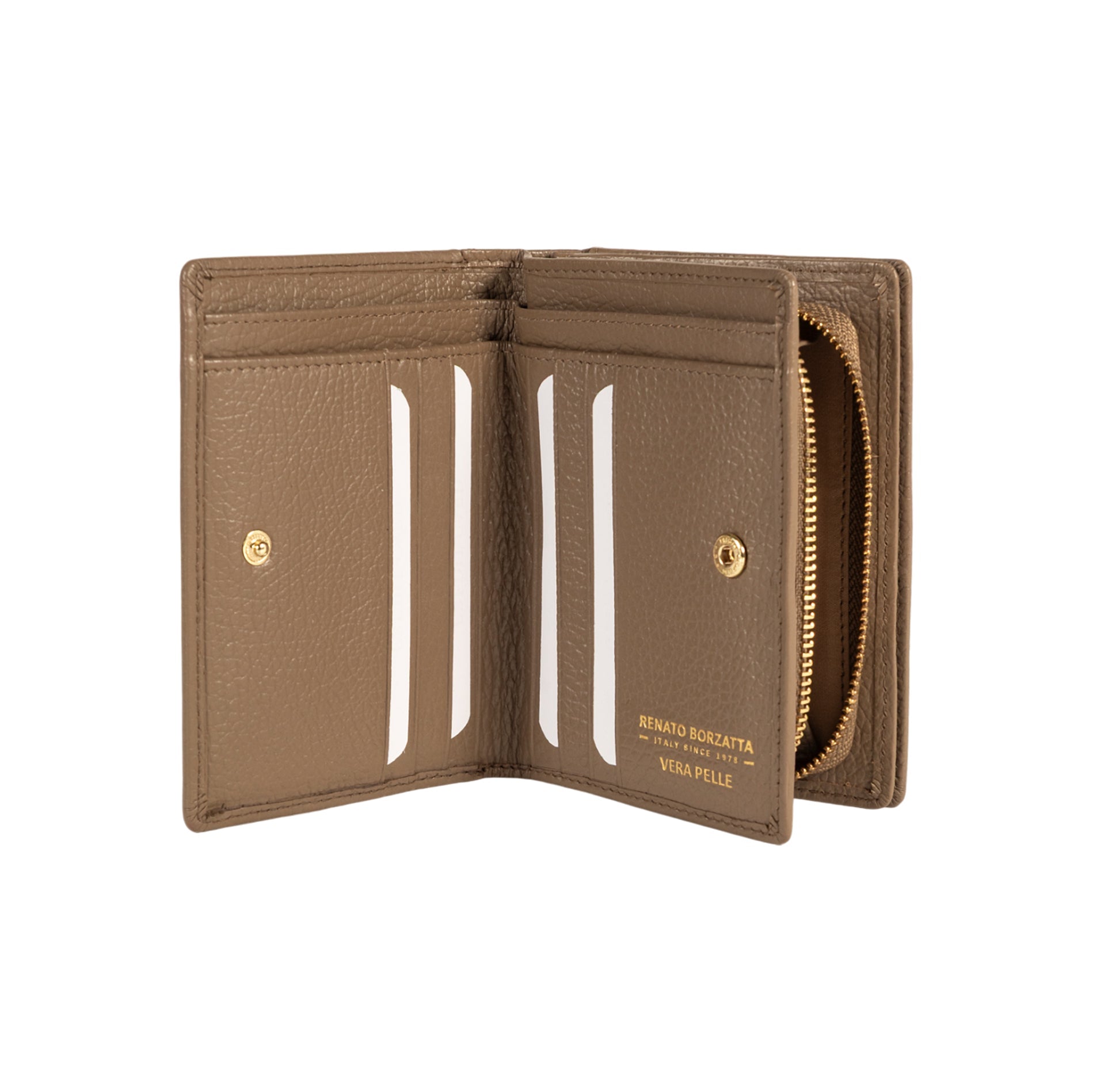 RB1080GAQ | Women's Wallet Made in Italy in Genuine Dollar Grain Leather. Taupe Color. Dimensions (closed): 13 x 9 x 2.5 cm-1