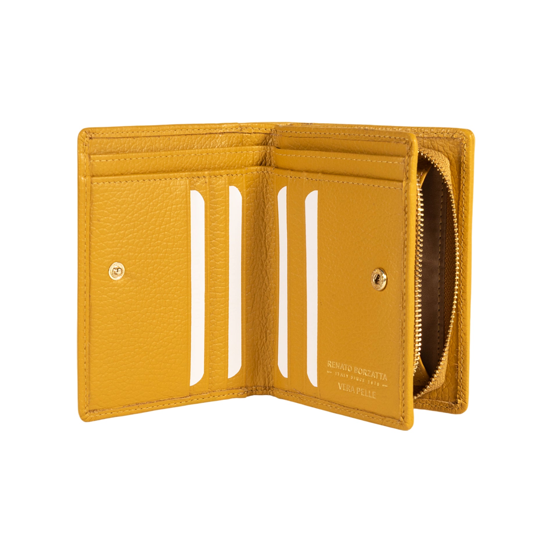 RB1080GAR | Women's Wallet Made in Italy in Genuine Dollar Grain Leather. Mustard Color. Dimensions (closed): 13 x 9 x 2.5 cm-1