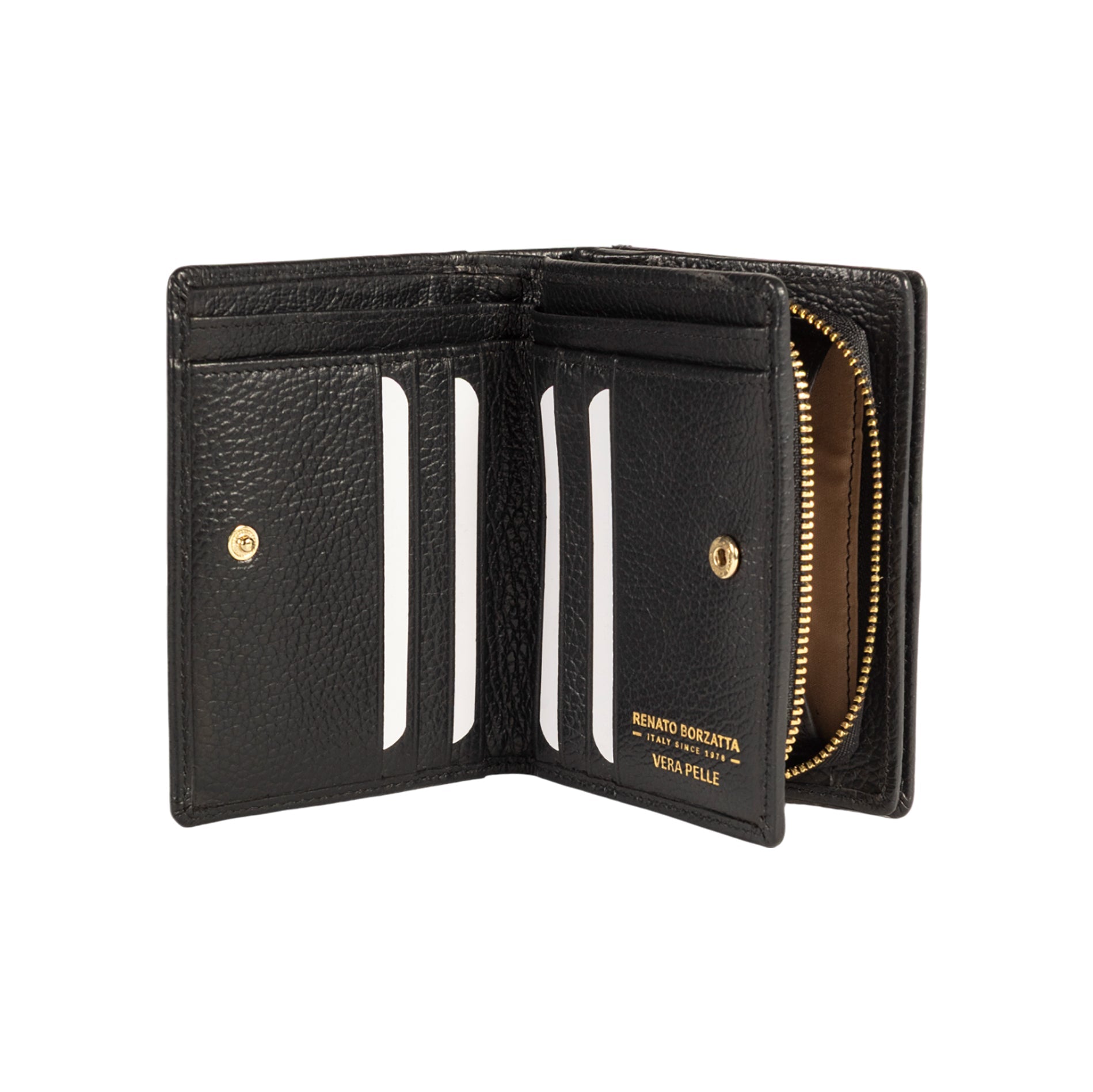 RB1080GA | Women's Wallet Made in Italy in Genuine Dollar Grain Leather. Color: Black. Dimensions (closed): 13 x 9 x 2.5 cm-1
