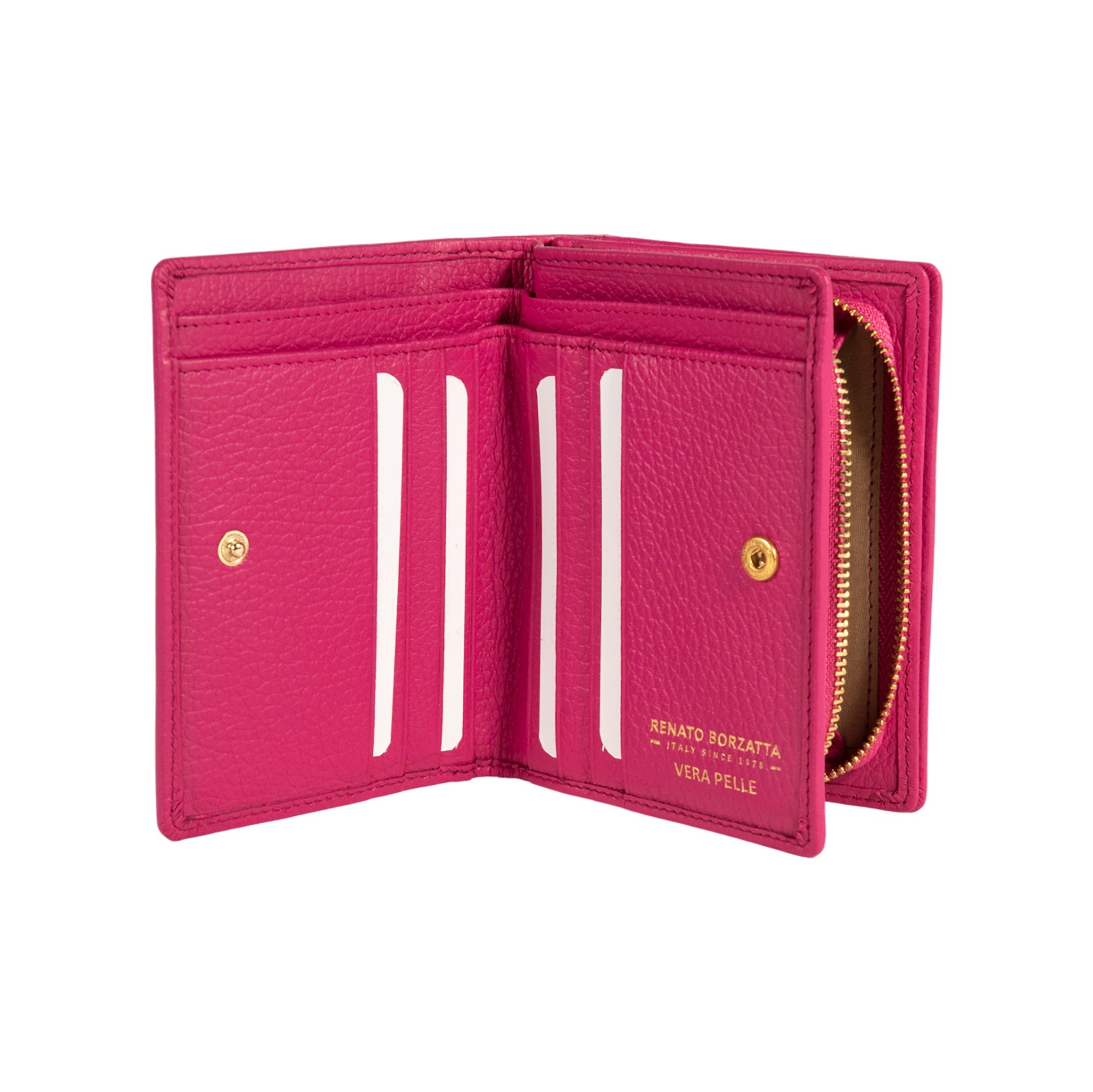 RB1080GBE | Women's Wallet Made in Italy in Genuine Dollar Grain Leather. Fuchsia Color. Dimensions (closed): 13 x 9 x 2.5 cm-1