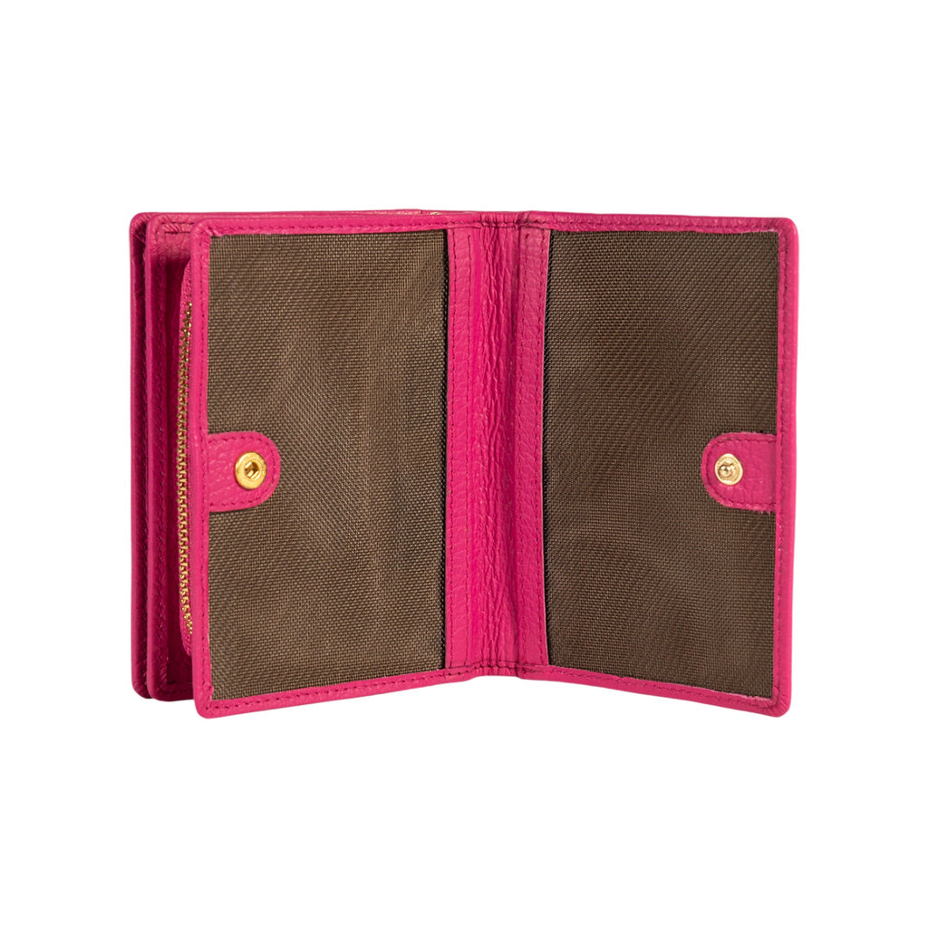 RB1080GBE | Women's Wallet Made in Italy in Genuine Dollar Grain Leather. Fuchsia Color. Dimensions (closed): 13 x 9 x 2.5 cm-2