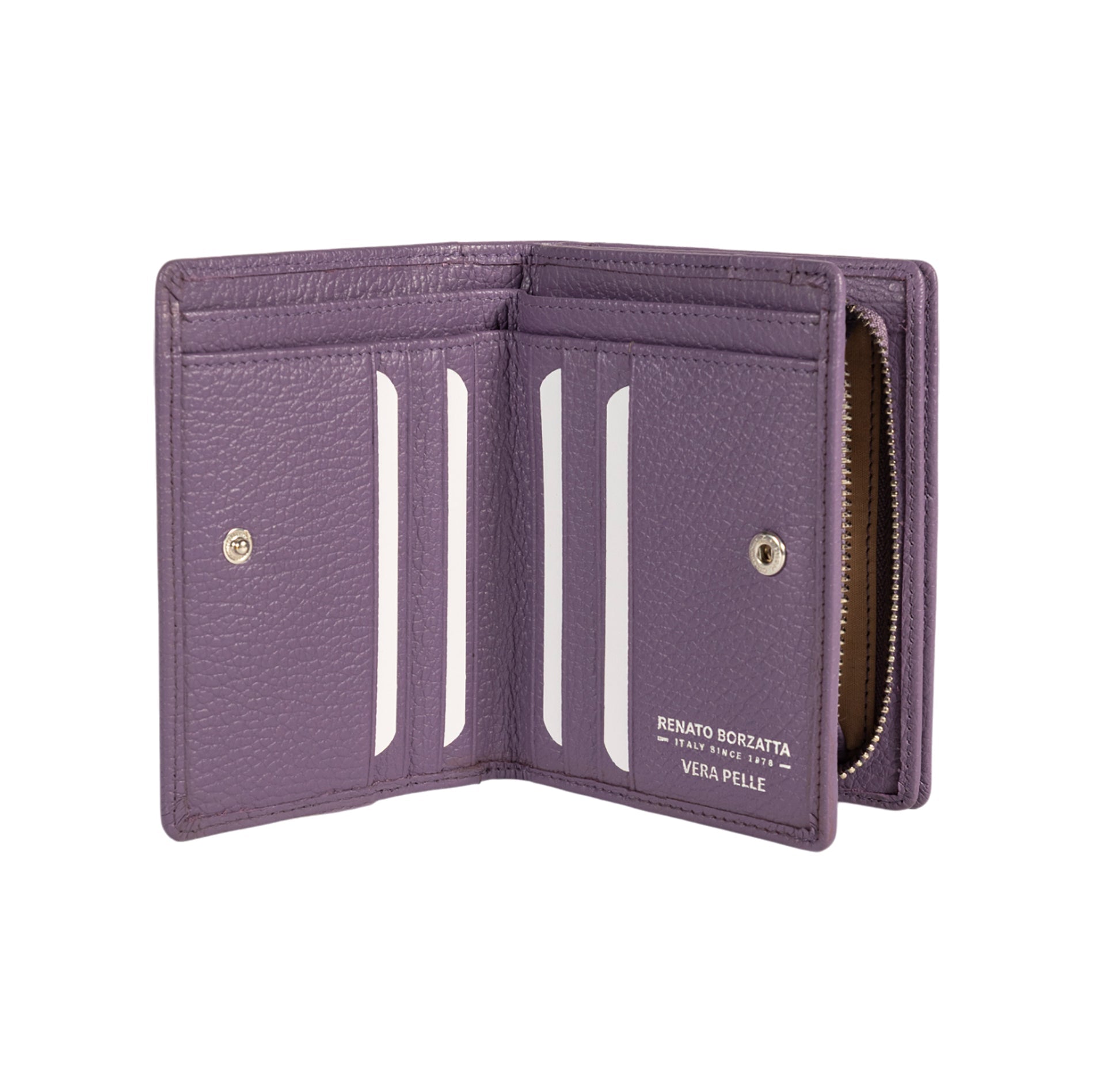RB1080SY | Women's Wallet Made in Italy in Genuine Dollar Grain Leather. Color: Purple. Dimensions (closed): 13 x 9 x 2.5 cm-1