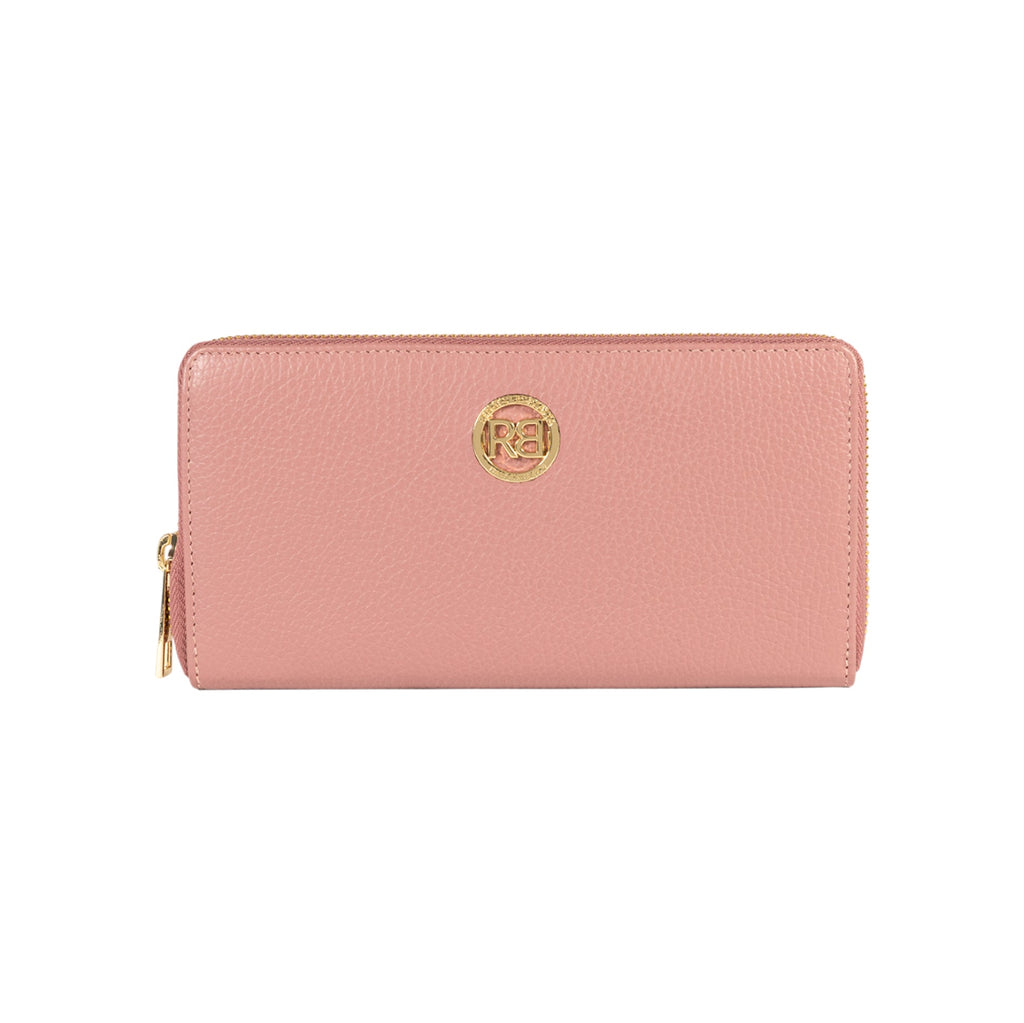 RB1081GAZ | Women's zip-up wallet, Made in Italy in genuine grained leather. Antique pink color. Dimensions: 20 x 10 x 2.5 cm.-0