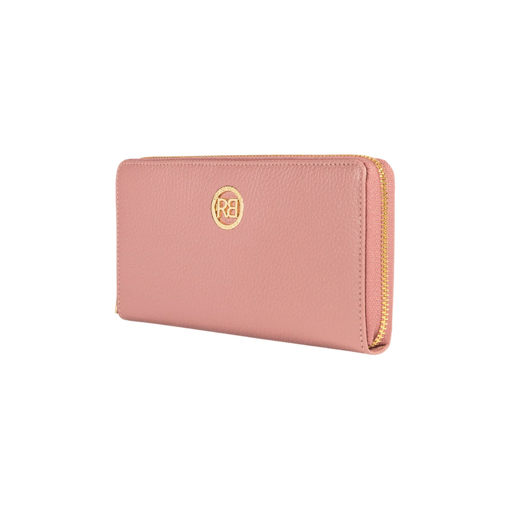 RB1081GAZ | Women's zip-up wallet, Made in Italy in genuine grained leather. Antique pink color. Dimensions: 20 x 10 x 2.5 cm.-1