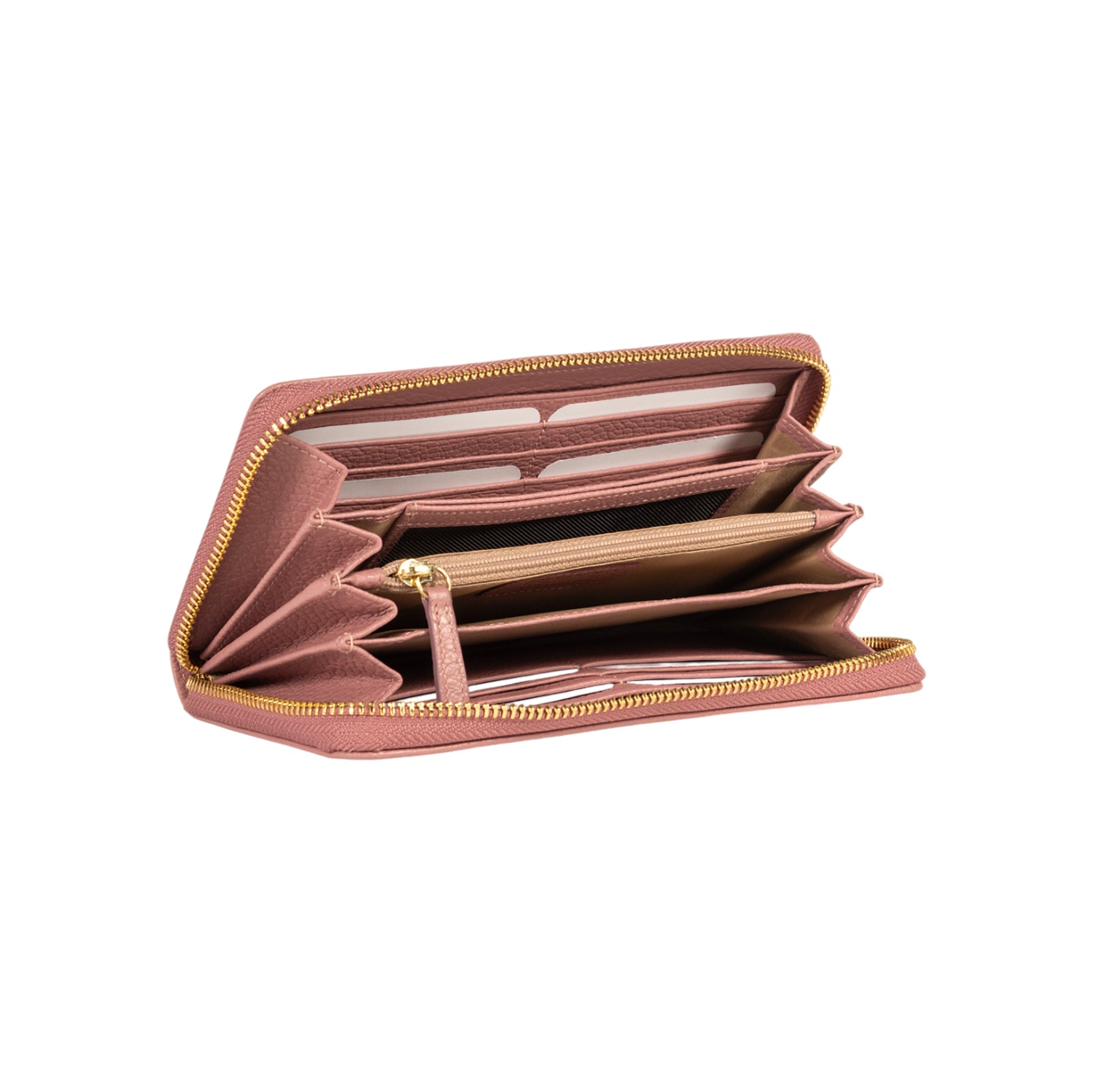 RB1081GAZ | Women's zip-up wallet, Made in Italy in genuine grained leather. Antique pink color. Dimensions: 20 x 10 x 2.5 cm.-2