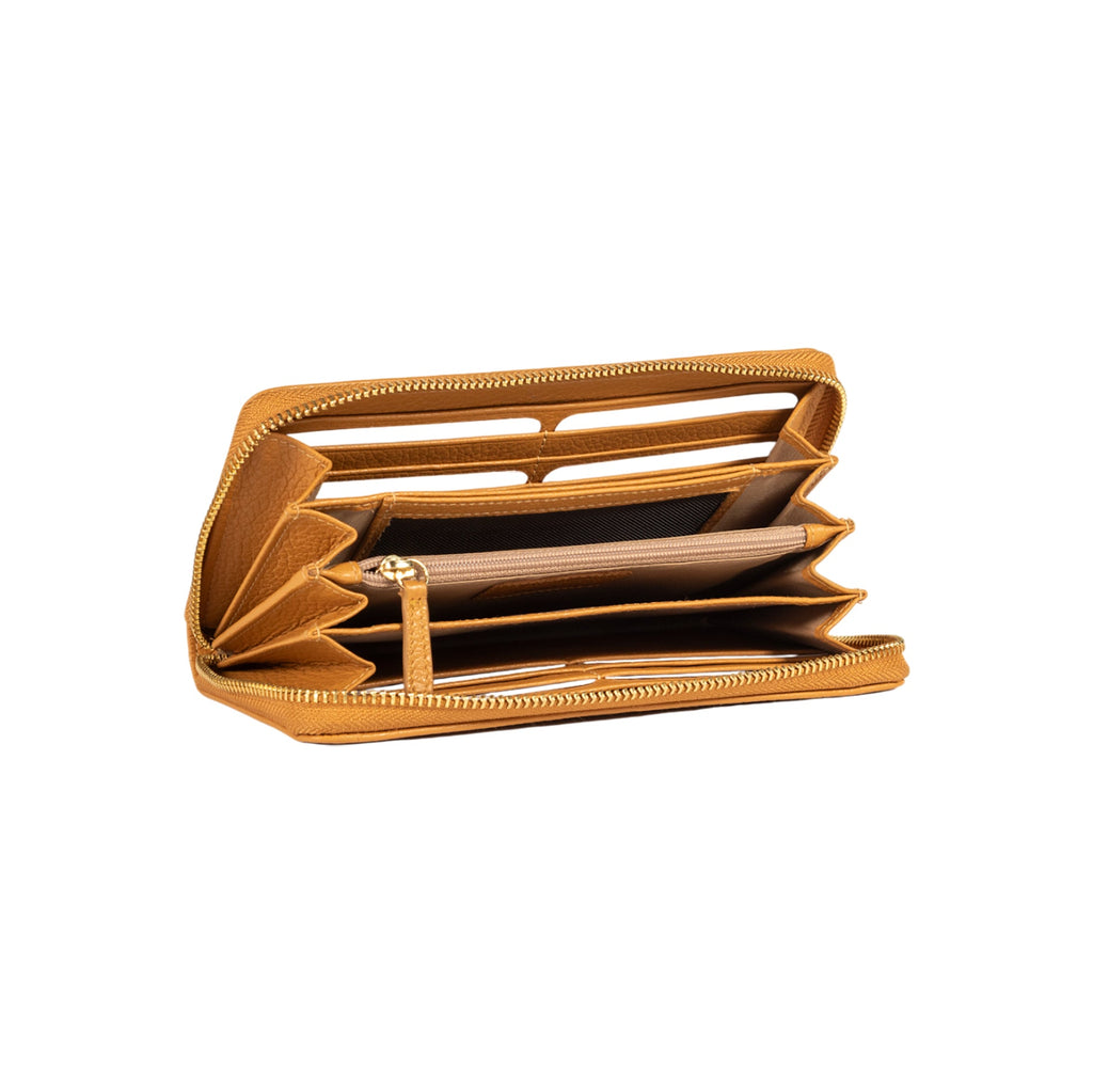 RB1081GCQ | Women's zip-up wallet made in Italy in genuine grained leather. Tan color. Dimensions: 20 x 10 x 2.5 cm-2