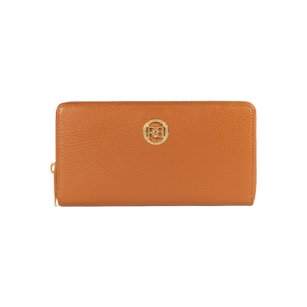 RB1081GS | Women's zip-up wallet made in Italy in genuine grained leather. Cognac color. Dimensions: 20 x 10 x 2.5 cm-0