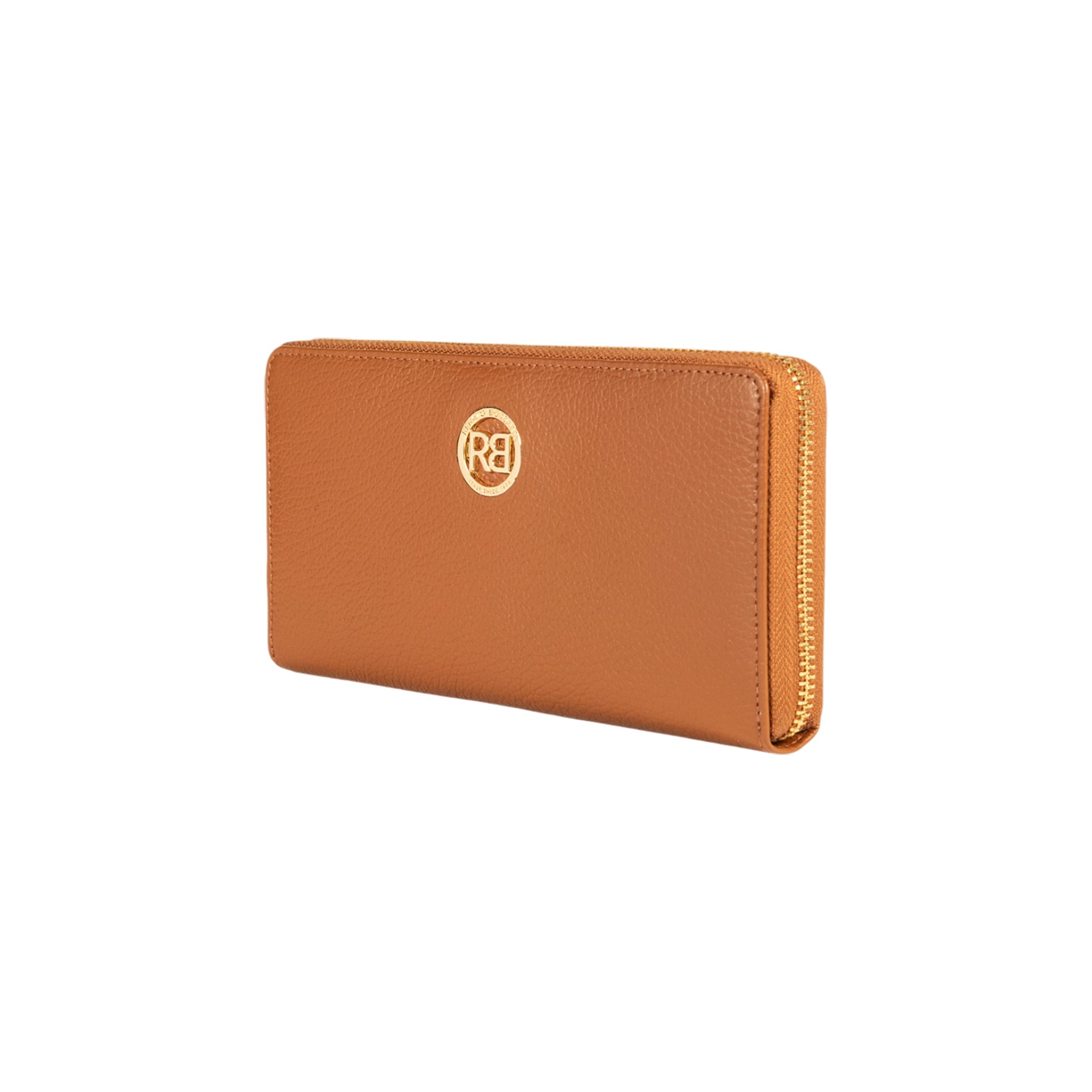 RB1081GS | Women's zip-up wallet made in Italy in genuine grained leather. Cognac color. Dimensions: 20 x 10 x 2.5 cm-1