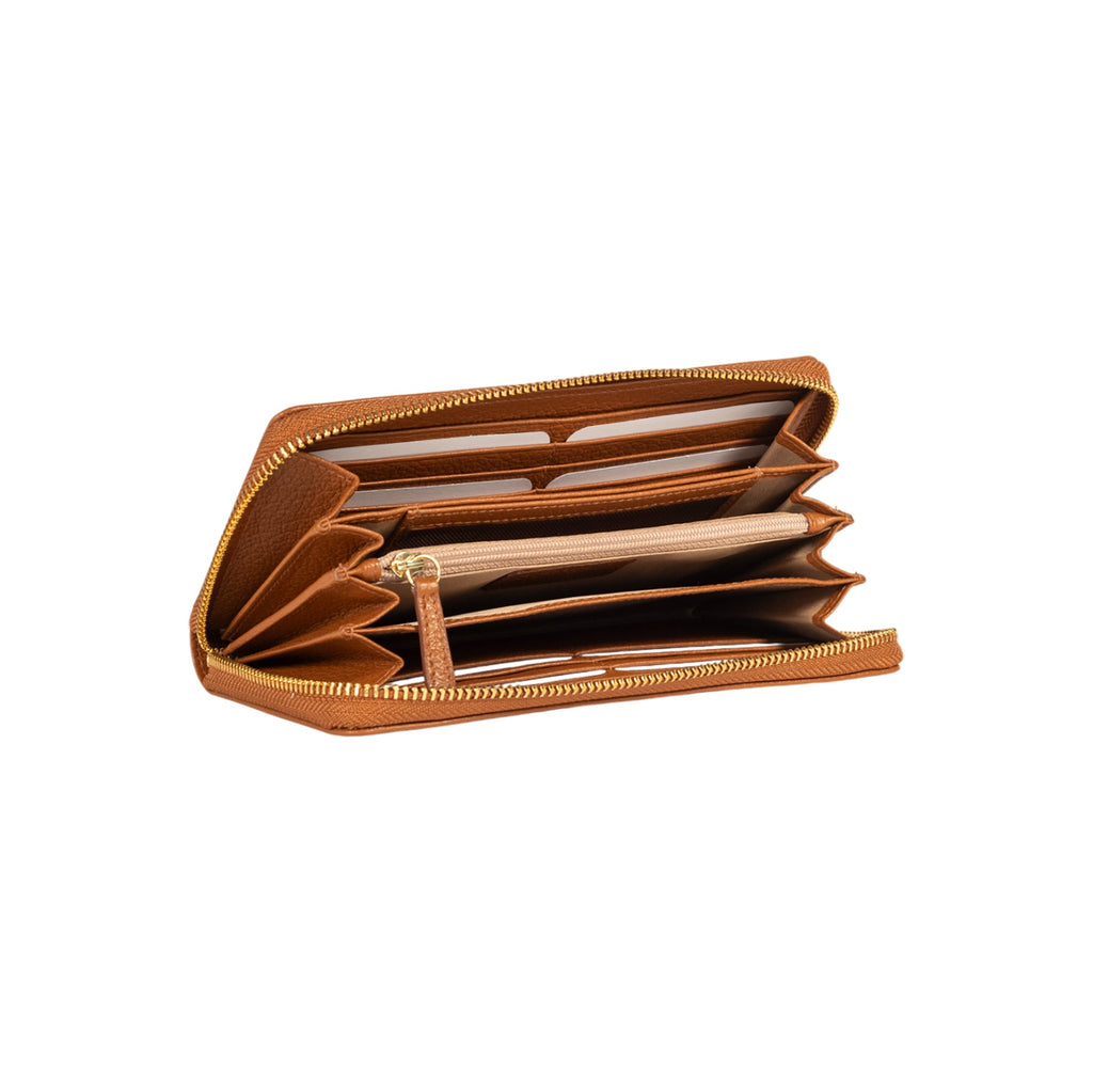 RB1081GS | Women's zip-up wallet made in Italy in genuine grained leather. Cognac color. Dimensions: 20 x 10 x 2.5 cm-2