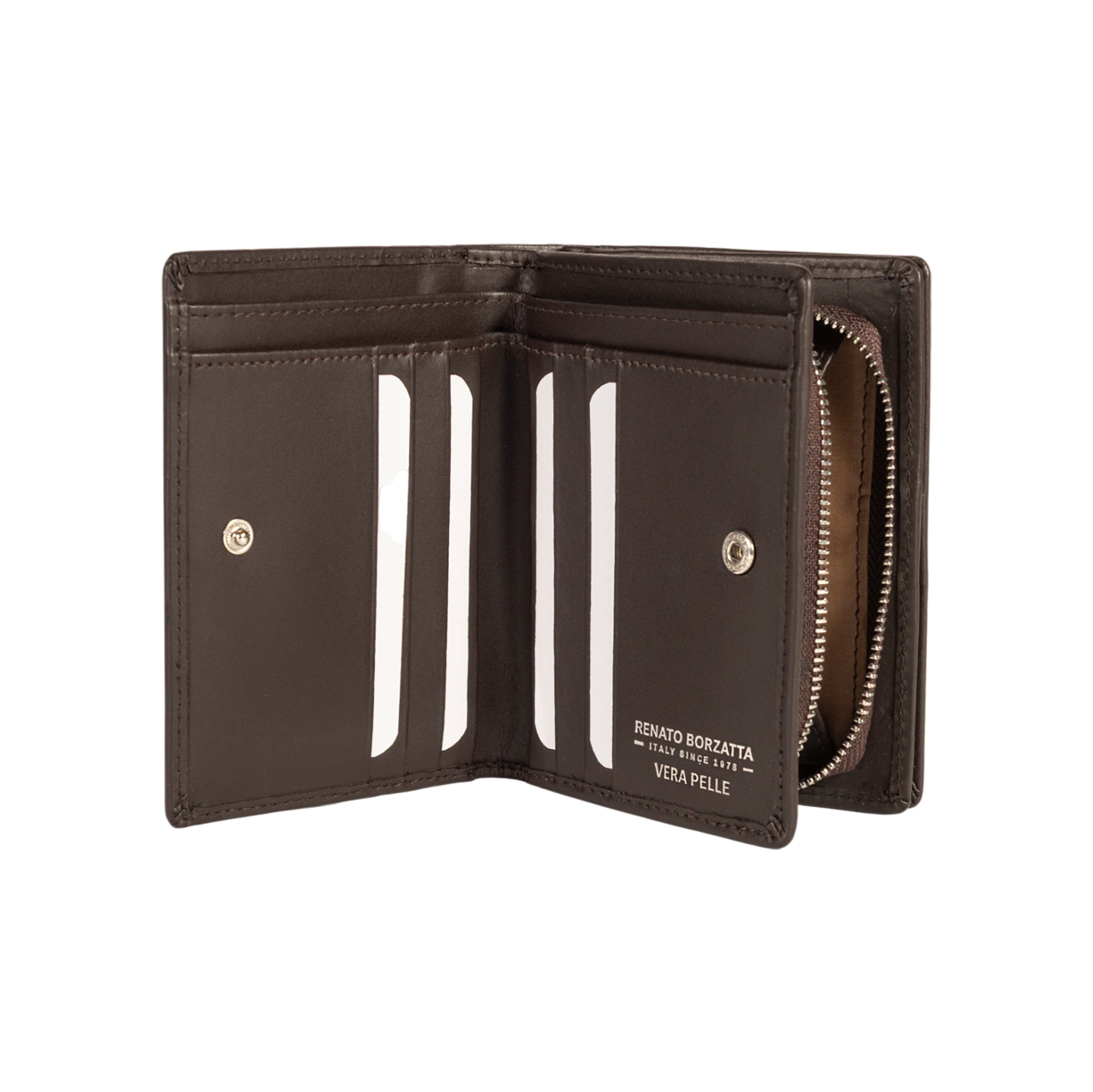 RB1083SB | Women's Wallet Made in Italy in Genuine Smooth Matte Leather. Dark Brown. Dimensions (closed): 13 x 9 x 2.5 cm-1