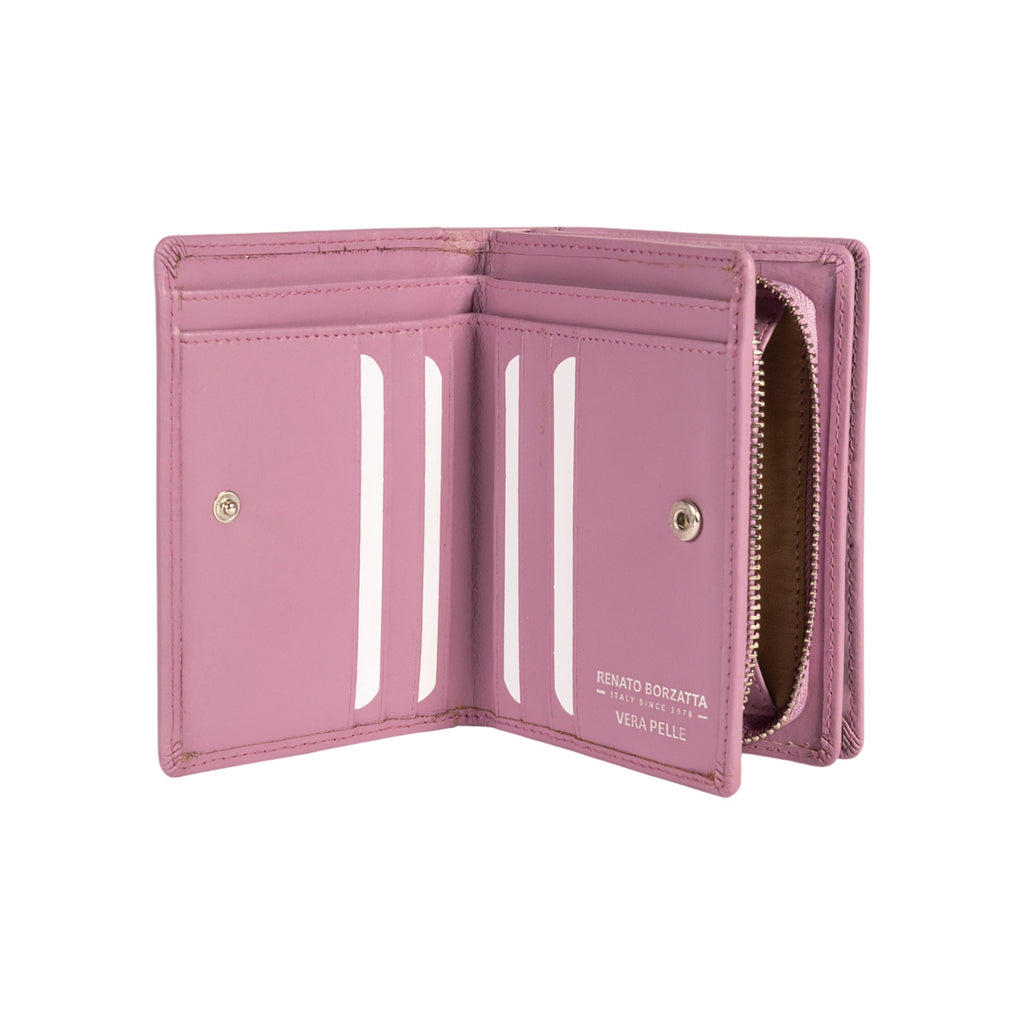 RB1083SCI | Women's Wallet Made in Italy in Genuine Smooth Matte Leather. Color: Lilac. Dimensions (closed): 13 x 9 x 2.5 cm-1